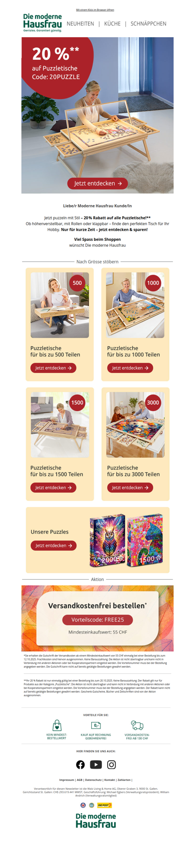 Start in die Woche: 20% Rabatt auf alle Puzzletische 🧩