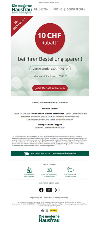 NUR HEUTE: 10 CHF geschenkt ❤️