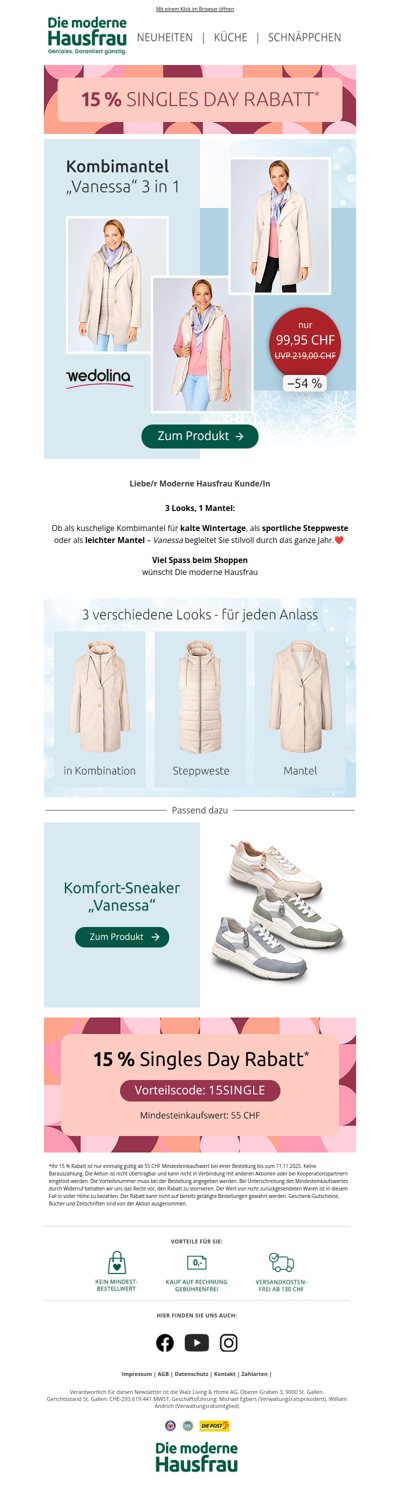 Kombimantel zum Spitzenpreis + 15% Single Day Rabatt ❤️