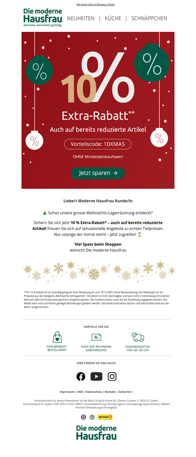 ❌ Weihnachts-Lagerräumung + 10 % Extra-Rabatt ❌