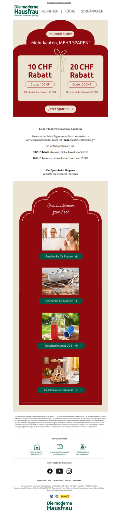 💖 Spare bis zu 20 CHF - nur noch heute!