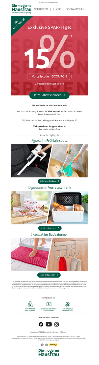 Schon gespart? 15 % nur noch bis Sonntag! 🎉