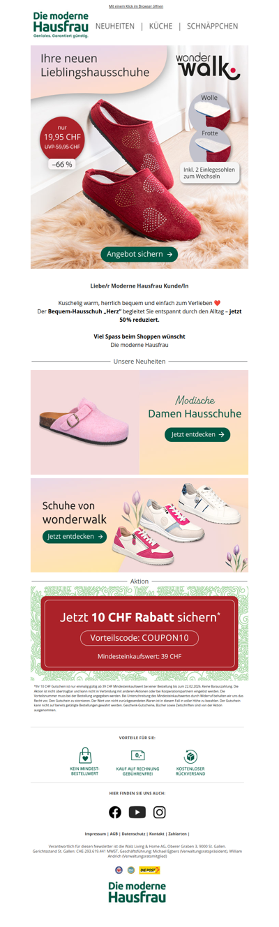 Knallerangebot: -50 % auf den Bequem-Hausschuh „Herz“! ❤️