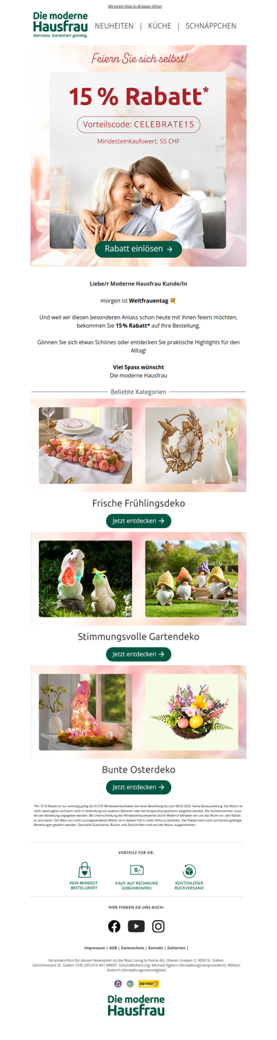 Für Sie zum Weltfrauentag: 15 % Rabatt* 💕