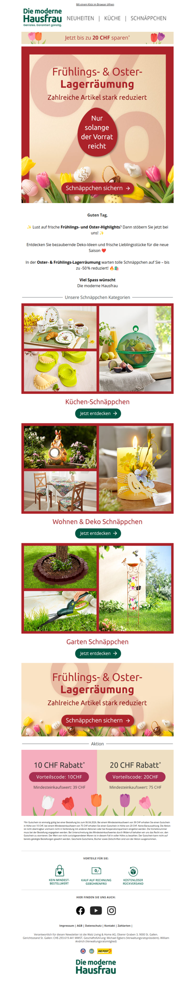 Oster‑ & Frühlings‑Lagerräumung: bis zu ‑50 %! 🐣🌷