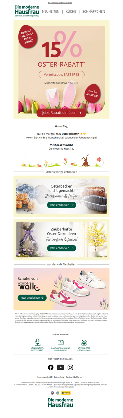 Nur kurz: 15 % Oster‑Rabatt!