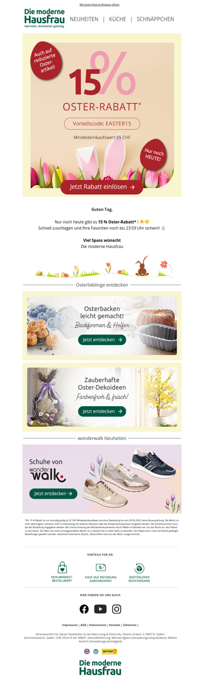 Letzte Chance! 15 % Oster-Rabatt für Sie! 🐣💛