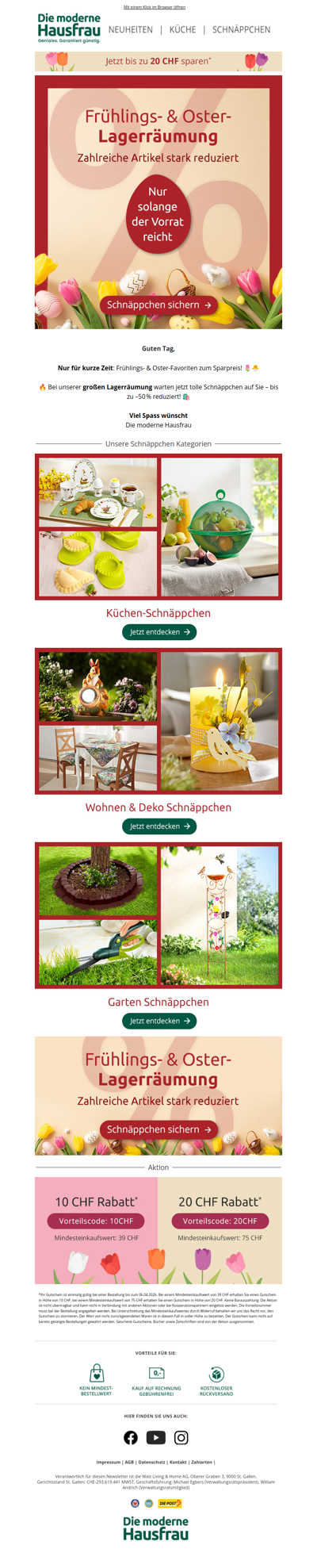 Lagerräumung mit starken Rabatten! 🌷 + bis zu 20 CHF sparen!