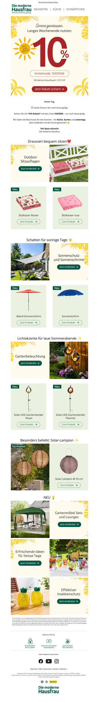 Ihr 10% Rabatt gilt nur noch heute 🌞