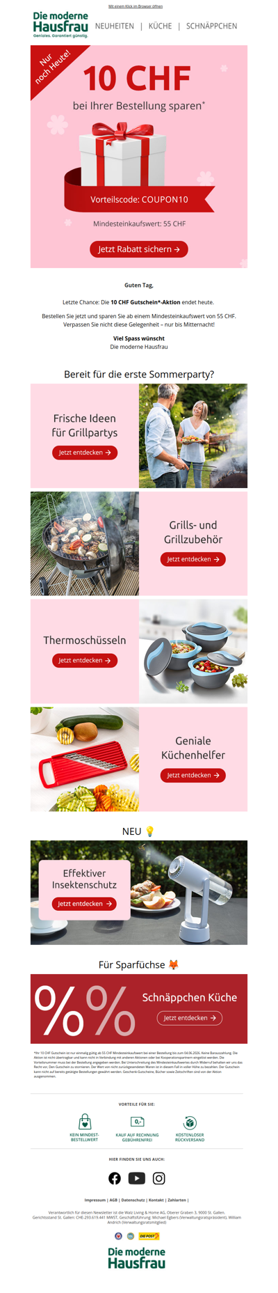 Nur noch heute: 10 CHF Gutschein