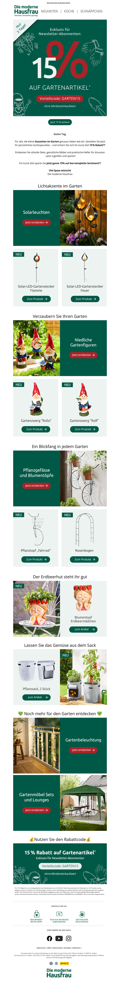 ❌ 15 % Rabatt auf Gartenartikel ❌