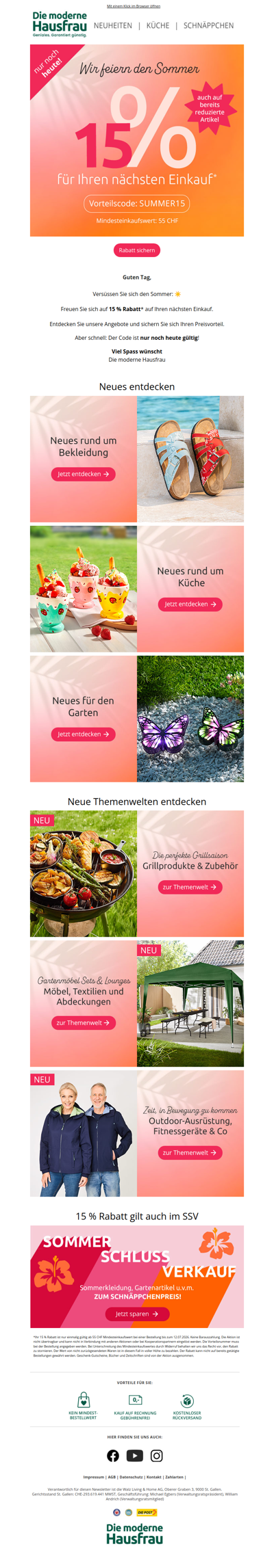 Nur noch heute: 15 % Sommer-Rabatt*! ☀️