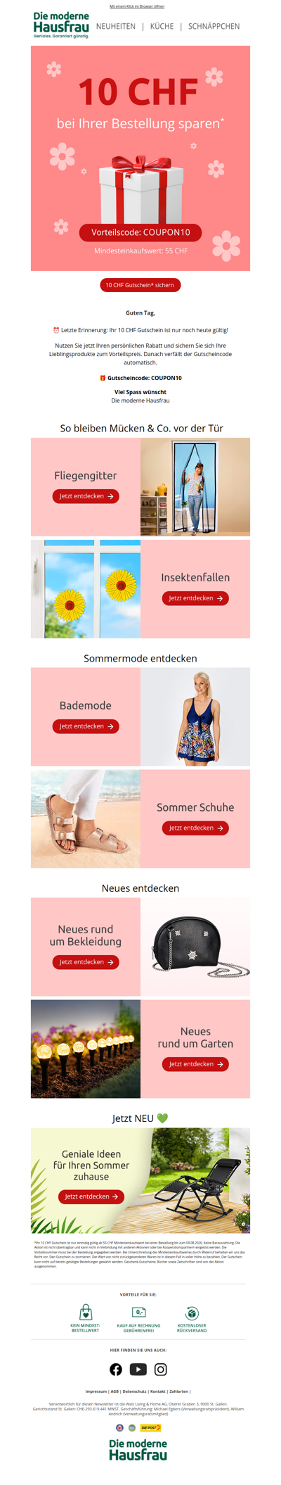 Ihr 10 CHF Gutschein verfällt heute! 🎁