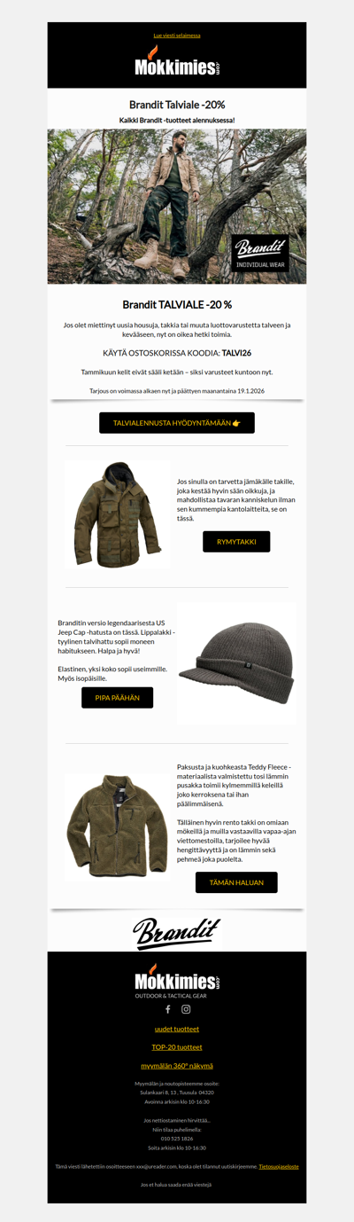 -20% kaikista Brandit tuotteista 🔥