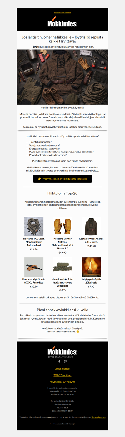 Varustetsekkaus ja hiihtolomien suosikit