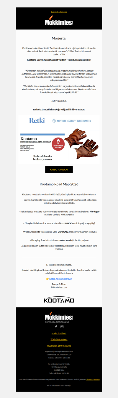 Retki-lehti testivoittaja Kootamo Brown