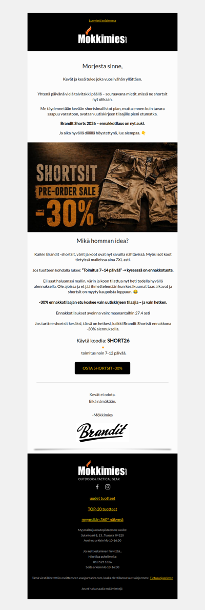 Shortsit 2026 ennakot