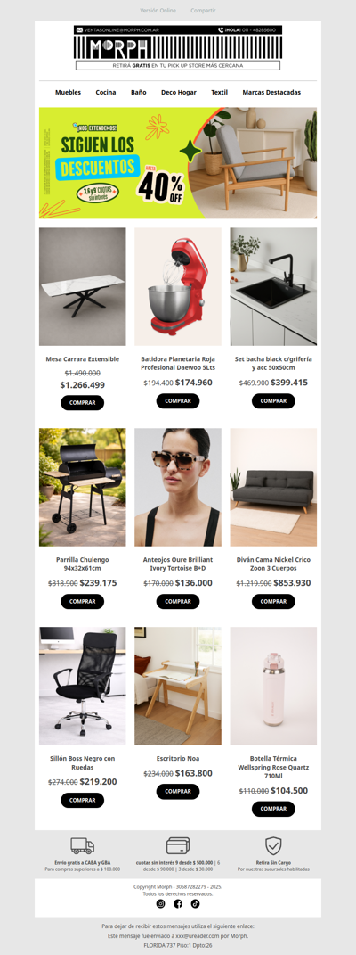 🔥 ¡ÚLTIMOS DÍAS! Continuamos con hasta 40% OFF en toda la web 🛒 Aprovechá 3, 6 y 9 cuotas sin interés y Envío GRATIS en AMBA 📦🏠