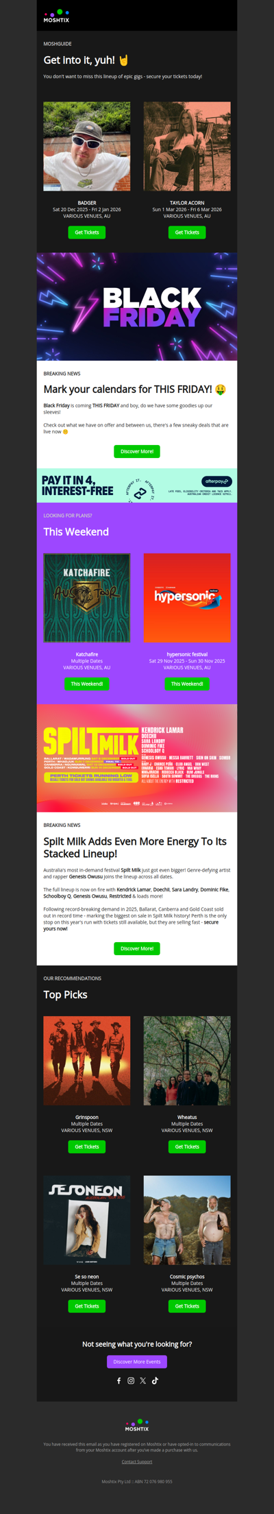 Don't miss: Badger, Taylor Acorn, Grinspoon & more!