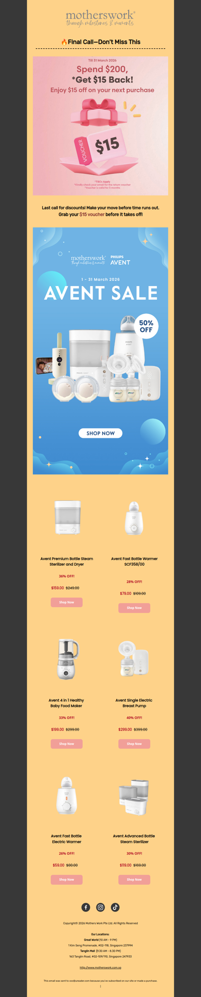 Final Day 🎫 $15 Off Vouchers