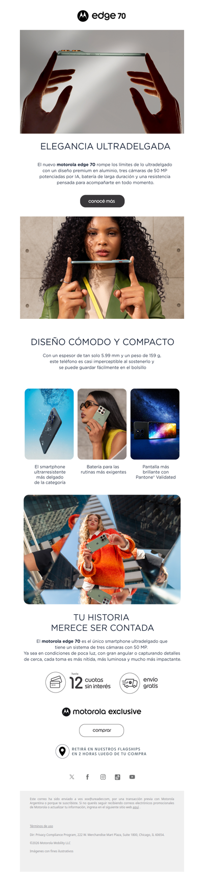 motorola edge 70, diseño cómodo y compacto