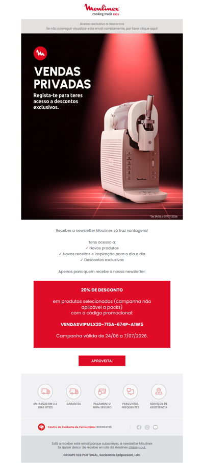 🔒 Vendas Privadas MOULINEX: -20% apenas para subscritores