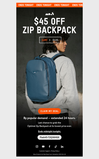 $45 off Zip Backpack extended