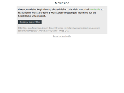 Movieside - Kontobestätigung erforderlich