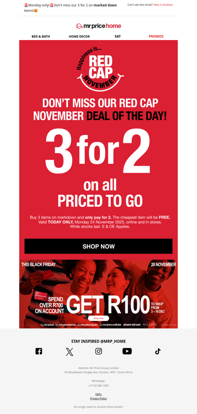 🎉 Red Cap week is here! Monday Only: Buy 3, Pay for 2 on all Priced to Go!🎉