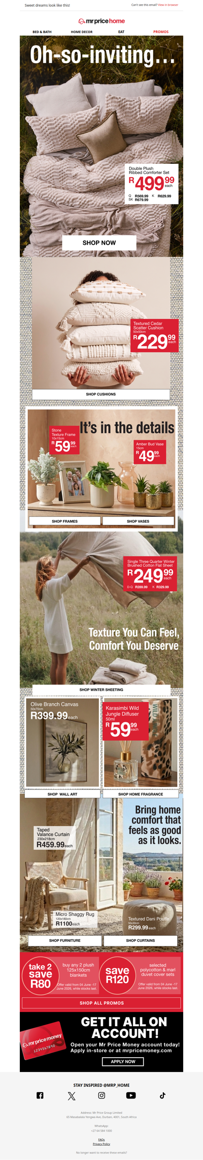 💤Transform your bedroom into a sanctuary of comfort. 🤍Shop now from R189.99