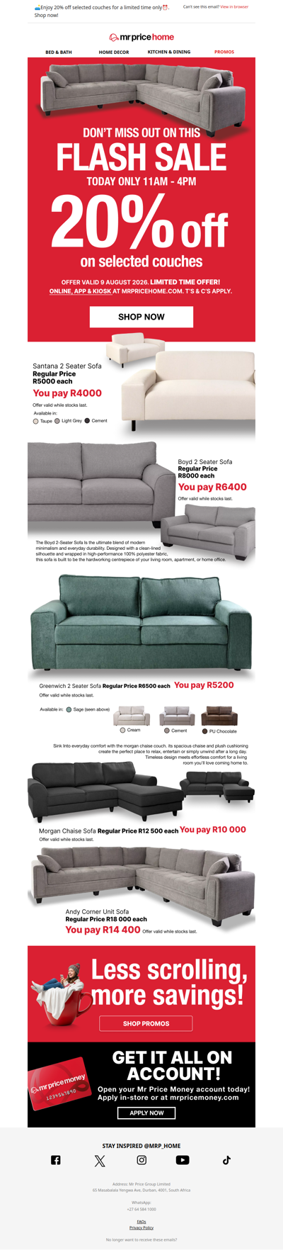 ⏰Find your perfect couch and save 20% today only!🛋️