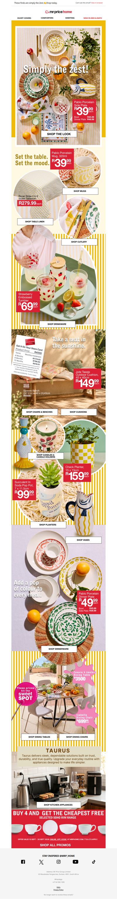 🍋 Simply Zest! Style a table full of sunshine and memories! Shop from Now R39.99☀️