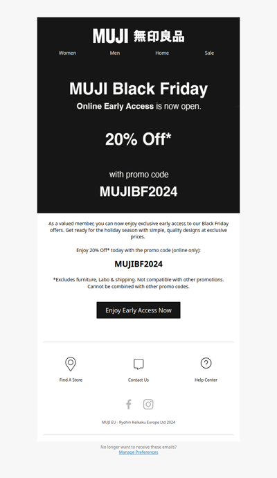 MUJI Black Friday - Online Early Access now open