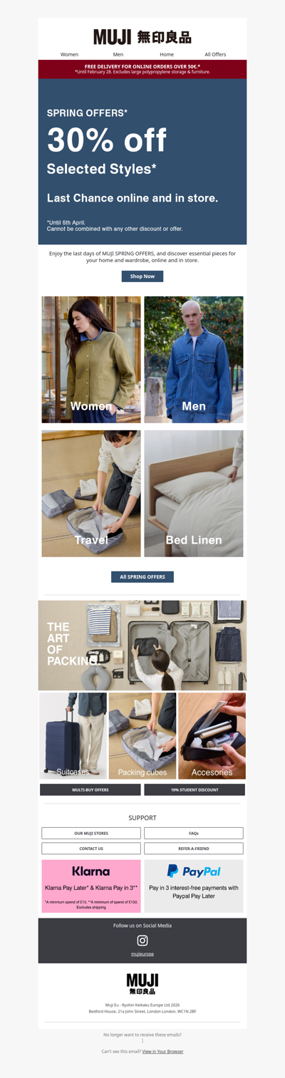 Last Chance for Free Delivery & SPRING OFFERS, online and in-store