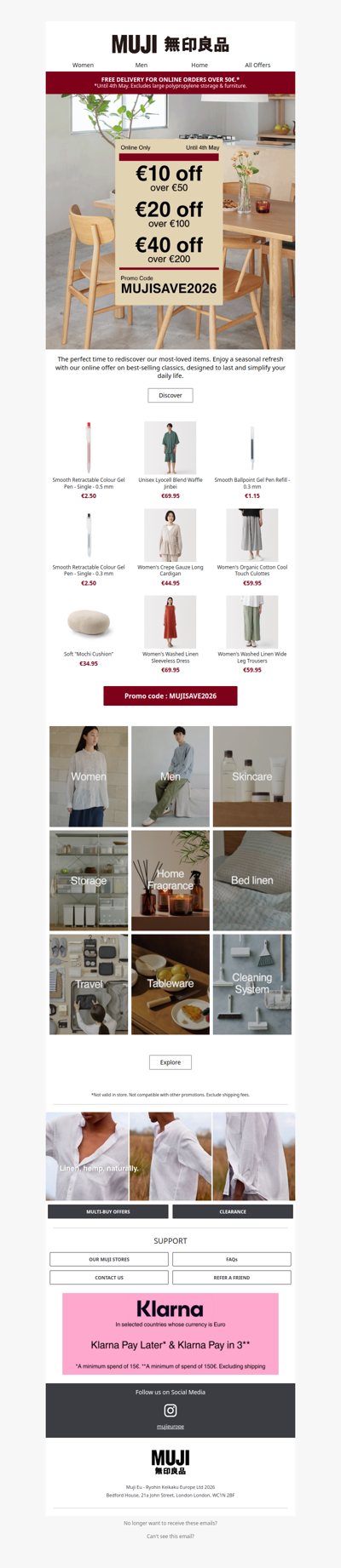 MUJI favourites: up to £40 off & free delivery. Online only.