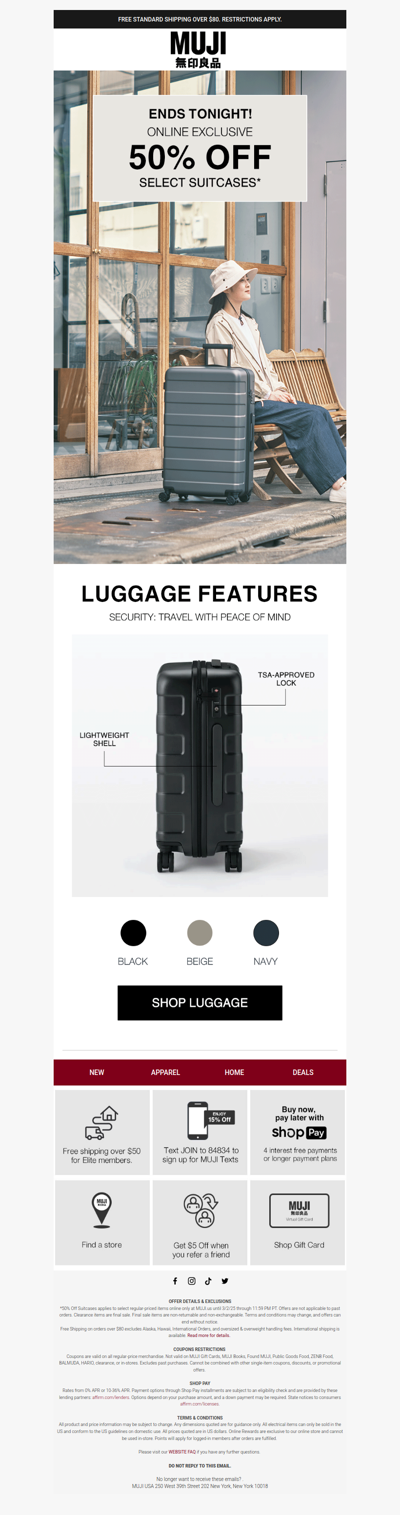 50% OFF Select Suitcases Ends Tonight Online Only! 📣