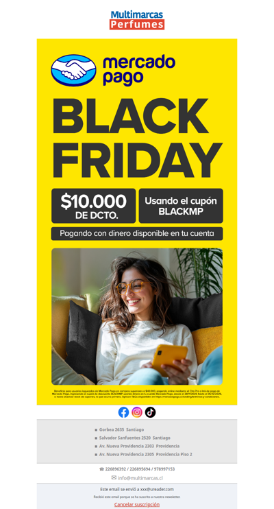 ¡Black Friday en Multimarcas Perfumes! $10.000 dcto pagando con Mercado Pago