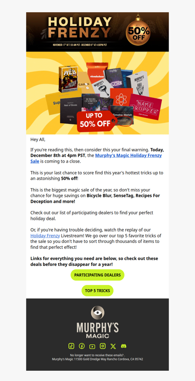 The Murphy's Magic Holiday Frenzy Sale Ends Today