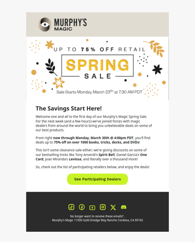 75% OFF Murphy's Spring Sale Starts Now