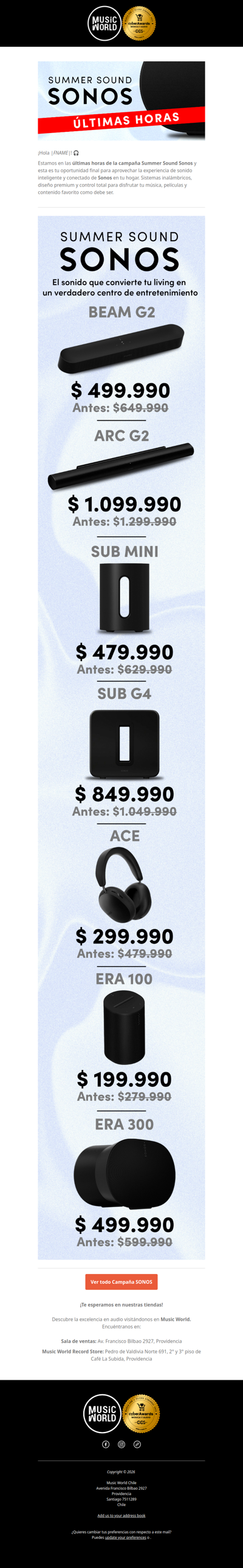 ⏰ Últimas horas — Summer Sound Sonos