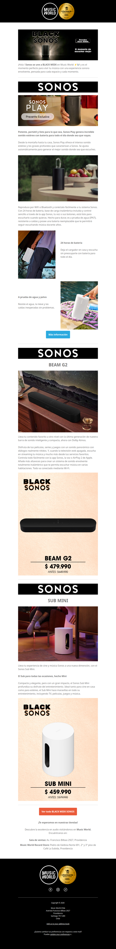 ⚡ Sonos se suma a BLACK WEEK 🎶