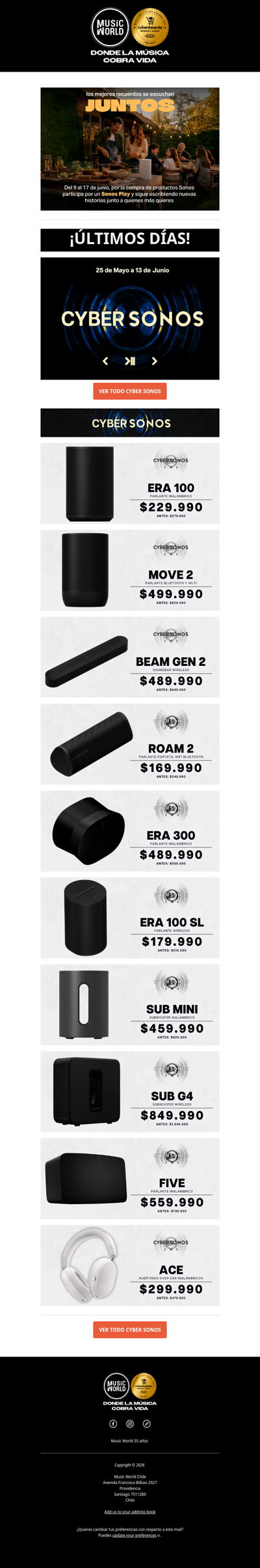 Últimos días de Cyber Sonos + participa por un Sonos Play 🎶