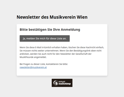 Newsletter des Musikverein Wien: Bitte Anmeldung bestätigen