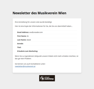 Newsletter des Musikverein Wien: Anmeldung bestätigt.