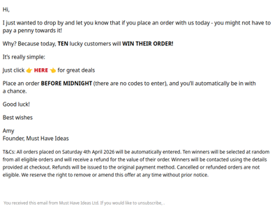 FREE orders up for grabs…👀🏆