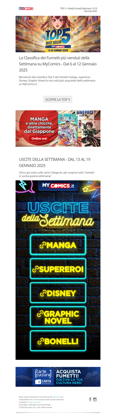 TOP 5 + Novità Fumetti Settimana 13-19 Gennaio 2025