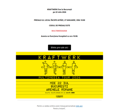 Cod presale KRAFTWERK | 22 iulie, Arenele Romane