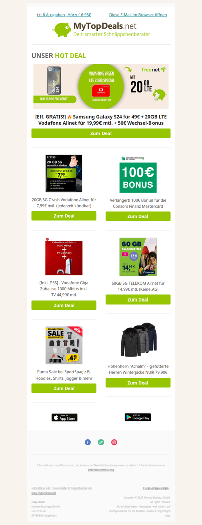 [HEFTIG!] 🤯 Eff. GRATIS! - Samsung Galaxy S24 für 19,99€ mtl. (+50€ BONUS)