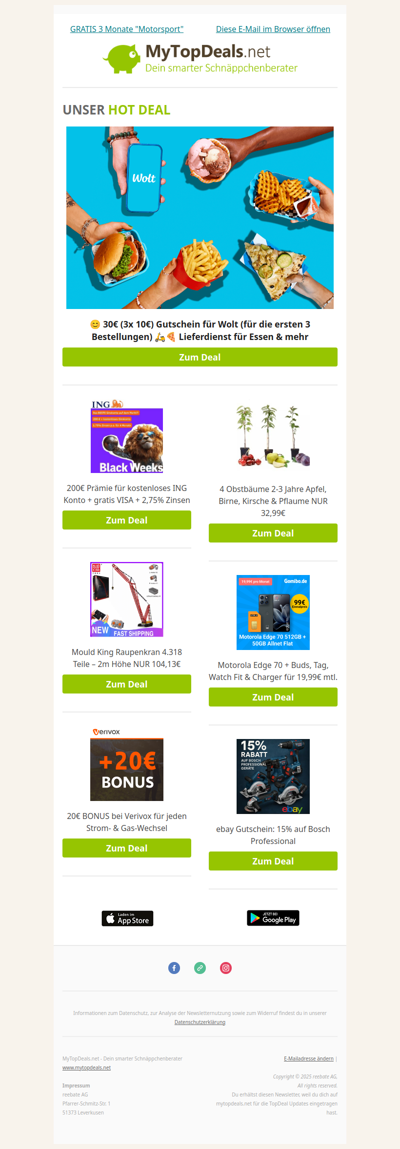 [30€ Gutschein] 🛵 3x 10€ für Wolt – Lieferdienst für Essen & mehr! 🍕