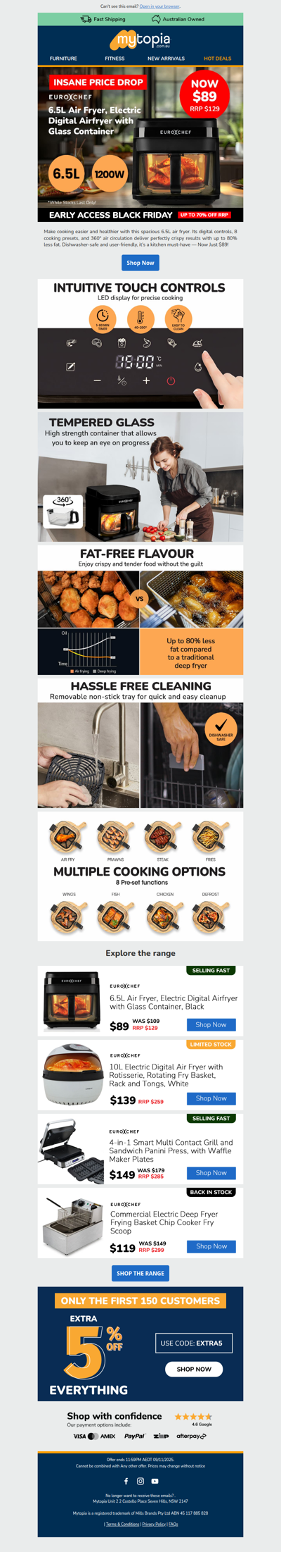 👨‍🍳 EUROCHEF 6.5L Air Fryer Now Only $89!